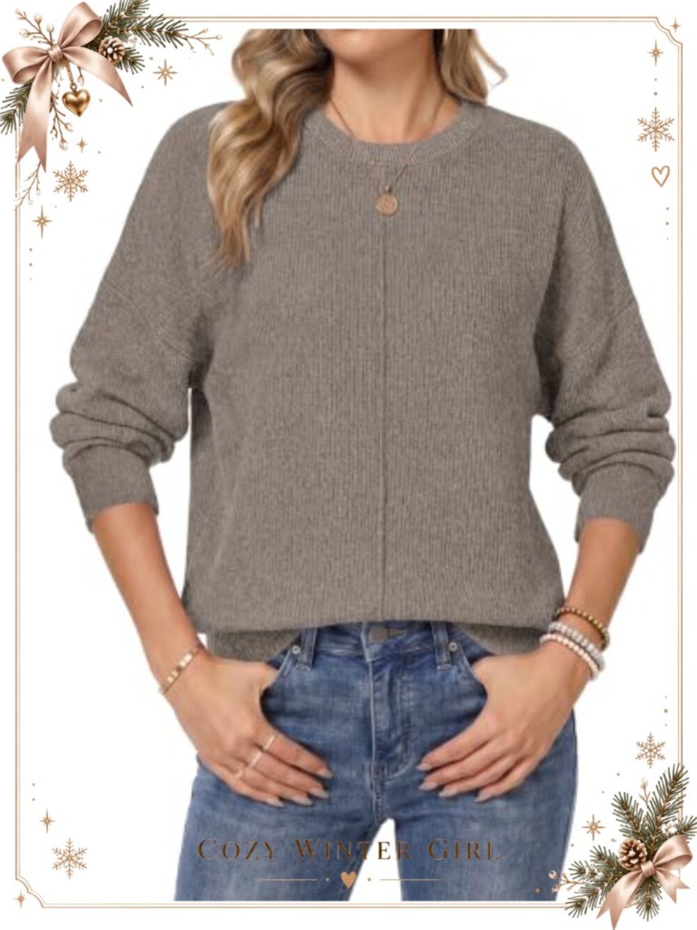 MISFAY Women's Crewneck Knit Sweater Long Sleeve Loose Pullover
